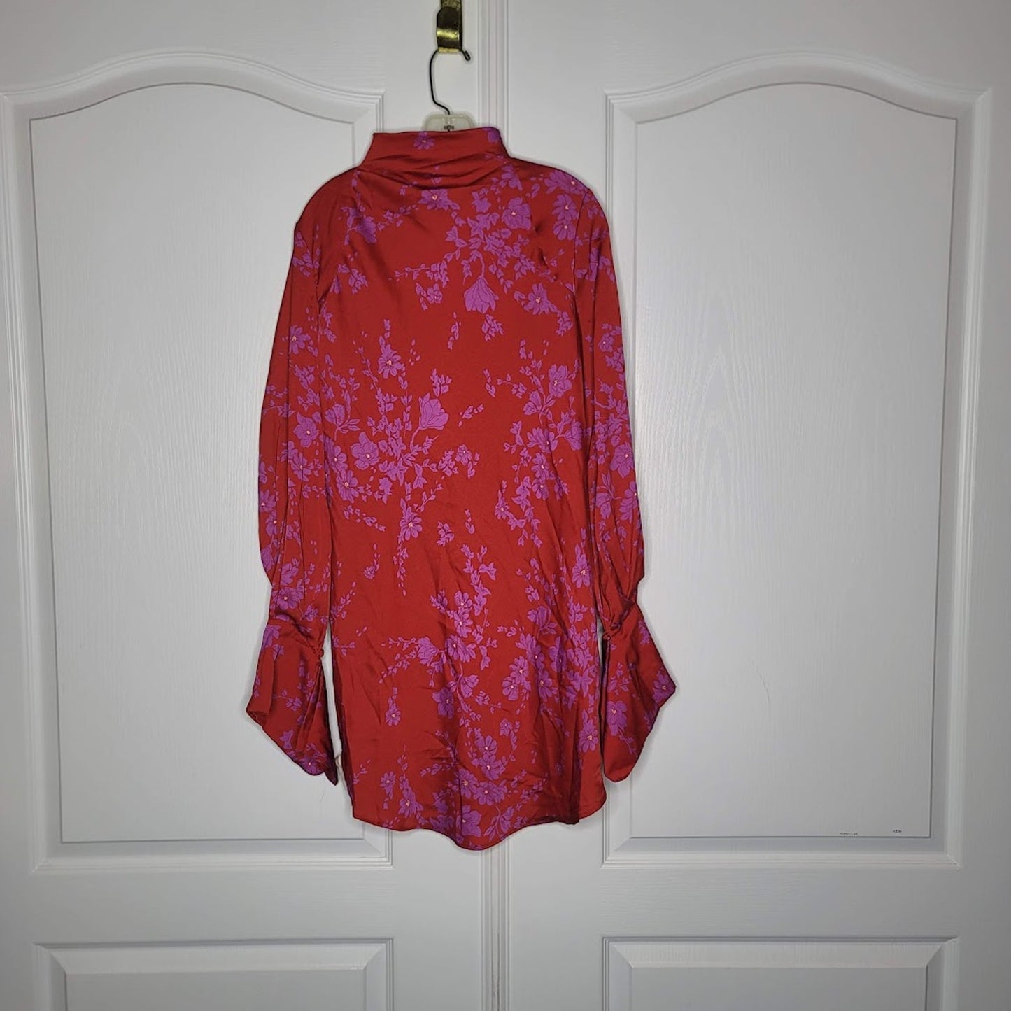 Free People Aries Mini Dress Long Sleeve romantic Combo Red Floral MEDIUM damage