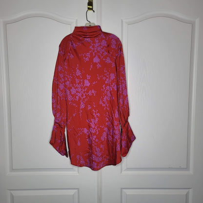 Free People Aries Mini Dress Long Sleeve romantic Combo Red Floral MEDIUM damage