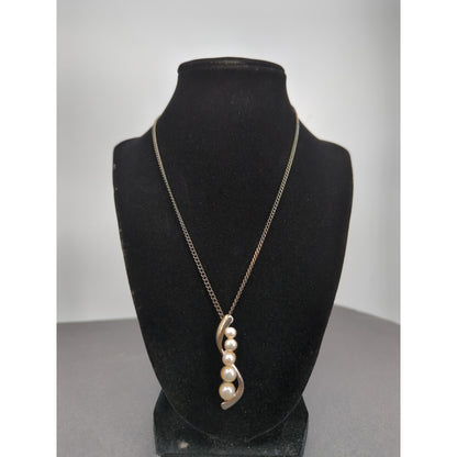 Vintage Fashion Necklace faux encased pearl Pendant with matching earrings