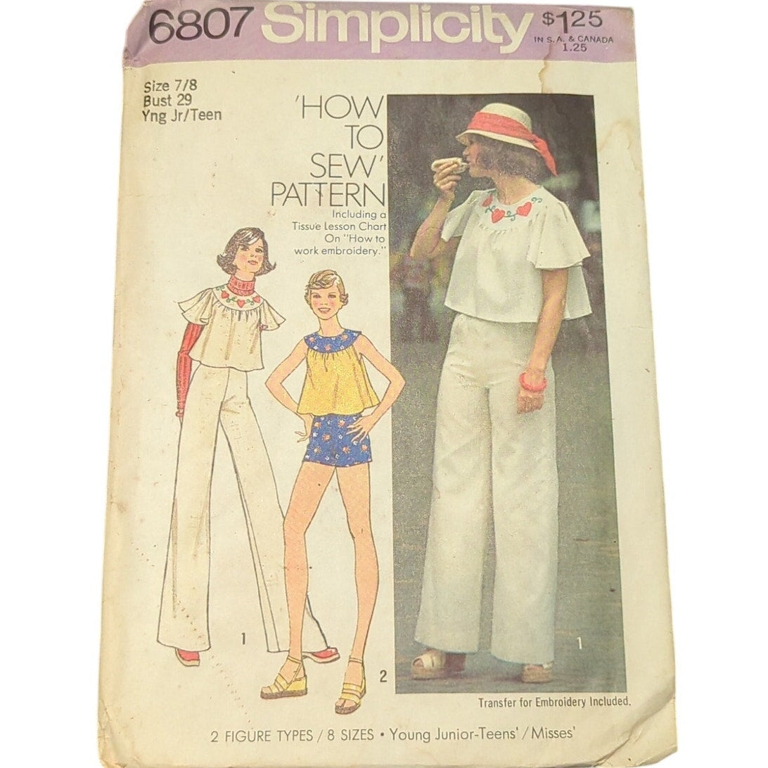 Simplicity 6807 Sewing Pattern Size 7 8 Bust 29 Young Junior Misses Tops Pants