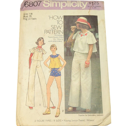 Simplicity 6807 Sewing Pattern Size 7 8 Bust 29 Young Junior Misses Tops Pants