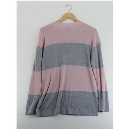 NWT Vince Camuto gray pink stripe ribbed sweater EXTRA-small buttons shoulder XS