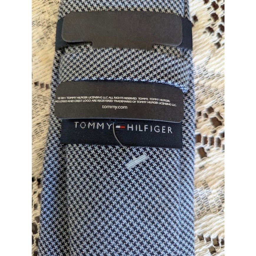 Tommy Hilfiger Tie Grey Blue Micro-Check Silk NWT Corpcore Preppy