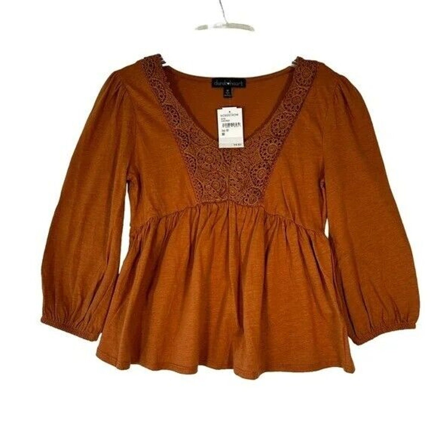 Derek Heart Babydoll Pullover Top medium Glazed Ginger/Rusty Orange NWT