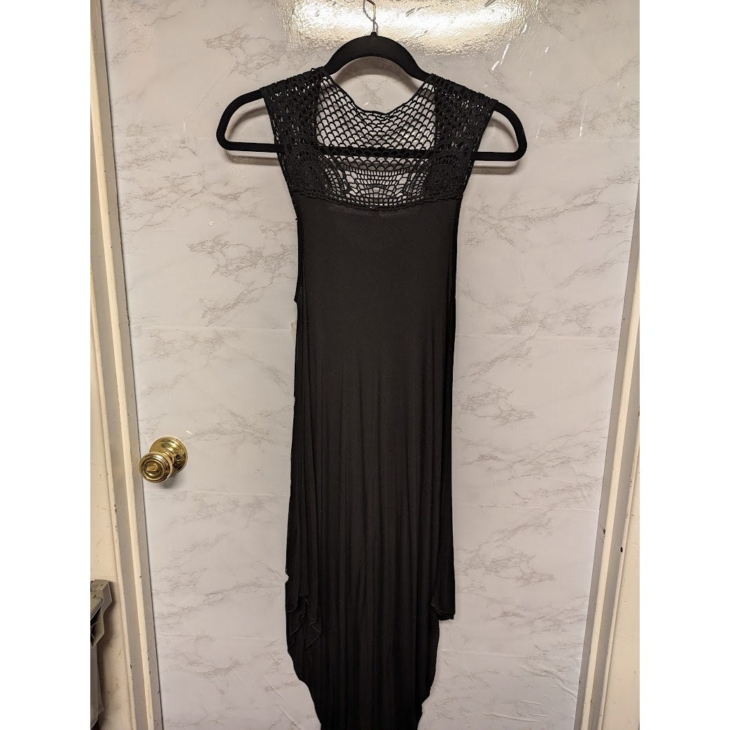 India Boutique NEW black sleeveless dress Scallop graphic OneSize crochet detail