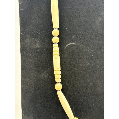 Vintage Carved Bovine Bone Elongated Bead Organic Boho Chic Necklace 24"