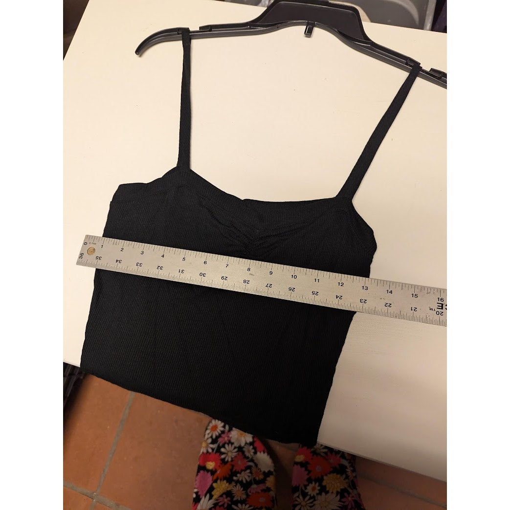 PST ribbed size large camisole tank top spaghetti straps NEW black ruched neck