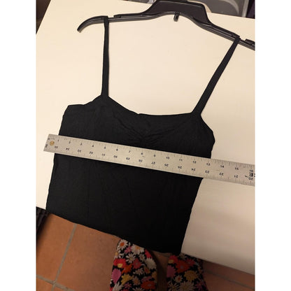 PST ribbed size large camisole tank top spaghetti straps NEW black ruched neck