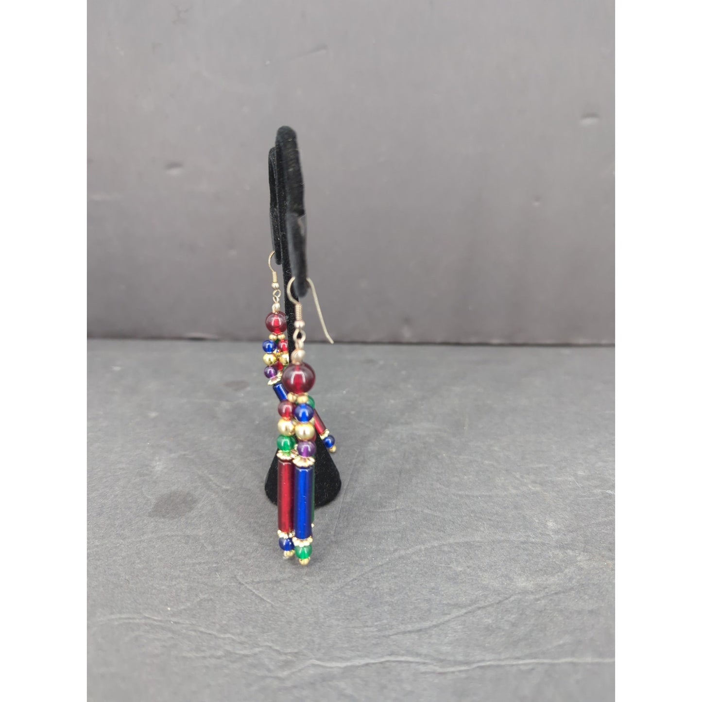 Vintage Beaded Fringe Dangle Earrings Southwestern Boho Pierced Statement