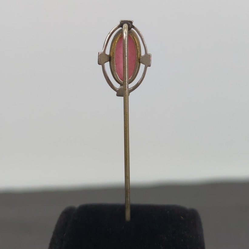 Vintage Gold Tone Pink Cameo Lapel Pin 2.5 Inch Classic Victorian Revival