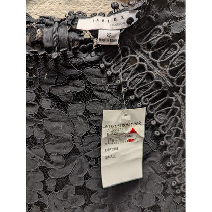 FAVLUX Black Lace/Crochet Overlay Lined Sleeveless Sheath Mini Dress Small NEW