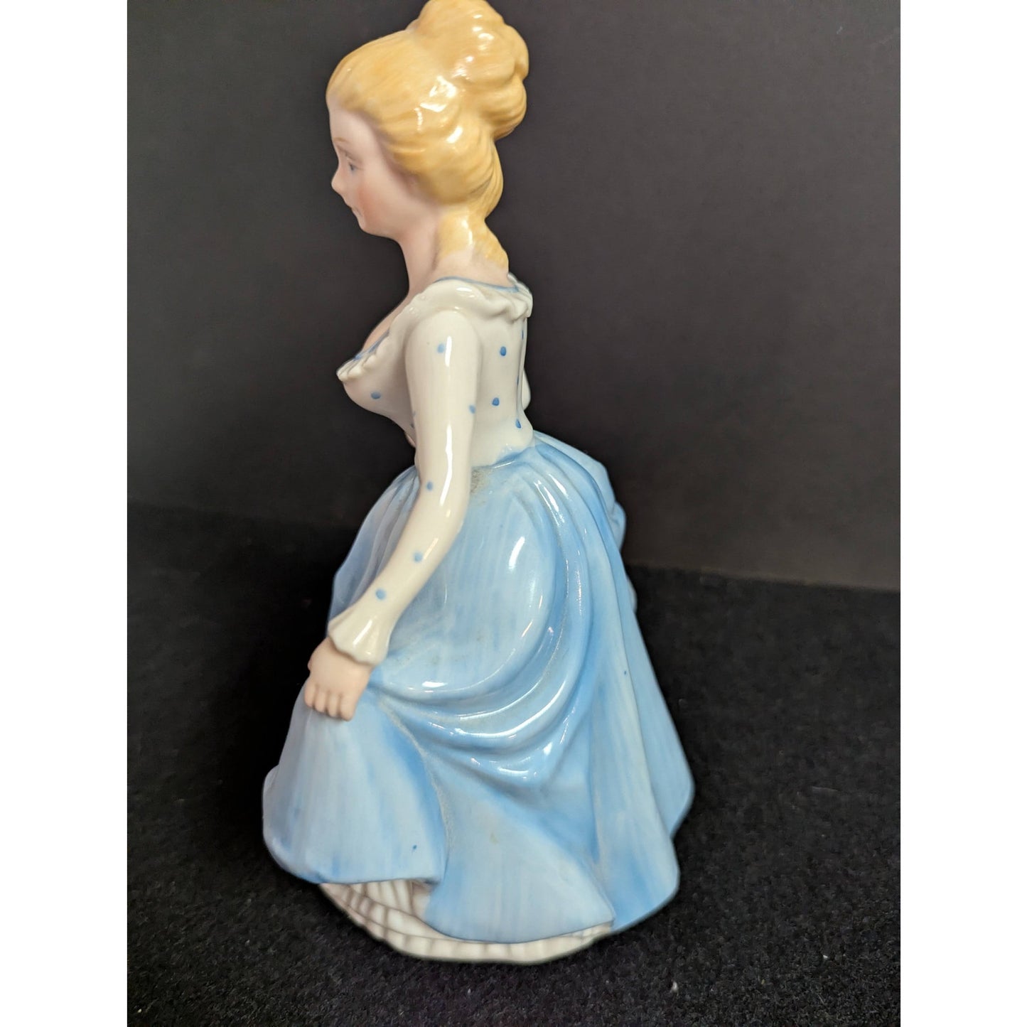 Vintage Blue and White Gown Lady Figurine Kitschy Porcelain Figurine