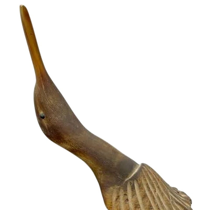 MCM Wooden Sculpture Falfer Spain 1960's Burl Wood / Horn Organic Crane Heron