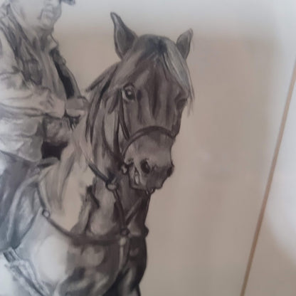 Original Pencil Drawing Horse Rider Framed Matted Madeline Schroder 2008 14x17