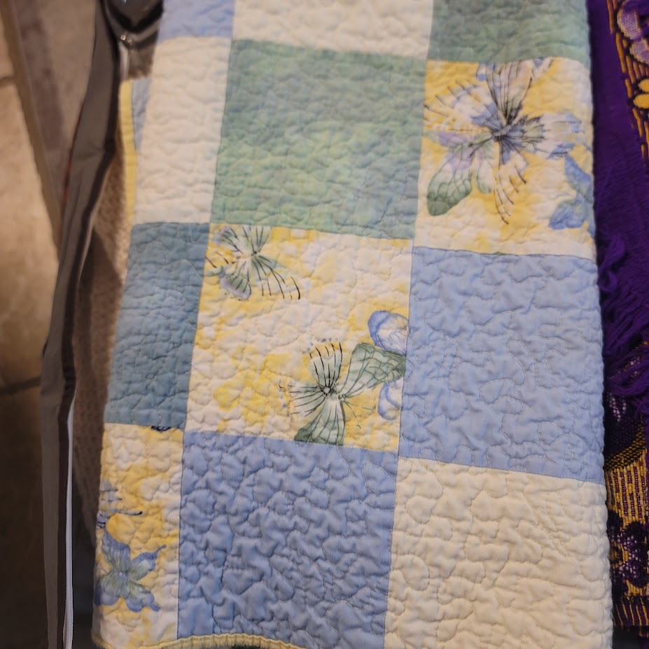 Vintage Handmade Pastel Patchwork Baby Quilt 46" x 35" Loving Hands Quilters