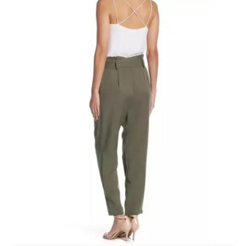 Socialite Olive Green pants paperbag waist Size Large New Casual lightweight
