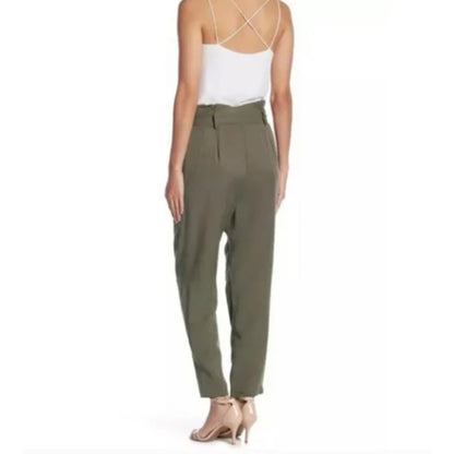 Socialite Olive Green pants paperbag waist Size Large New Casual lightweight