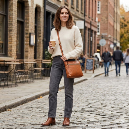 Fossil Heritage Brown Tan Leather Crossbody Organizer Messenger Bag