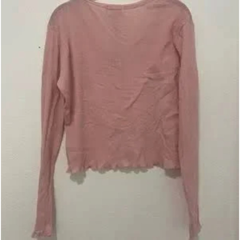 Poof Pink Ribbed Button Down SZ LARGE Womens lightweight NEW long sleeve buttons