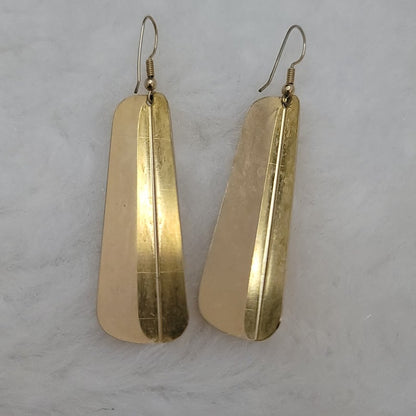 Vintage 1980s Modern Gold-Tone Trapezoidal Dangle Earrings Minimalist Geometric