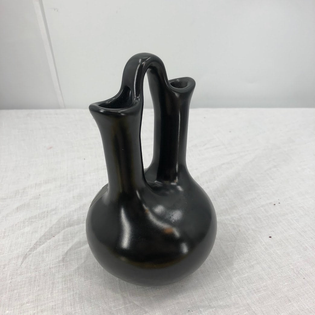 Vintage GG George Georgene Garrett Pottery Black Wedding Vase '91 Santa Clara 7"