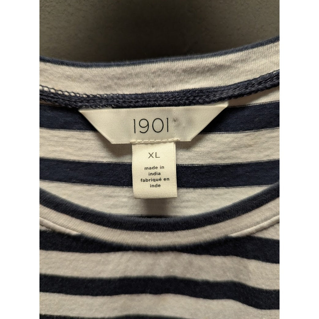 Nordstrom 1901 Size XL Blue White Striped short sleeve top Tshirt crew neck