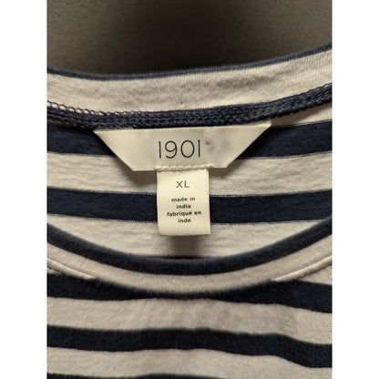 Nordstrom 1901 Size XL Blue White Striped short sleeve top Tshirt crew neck