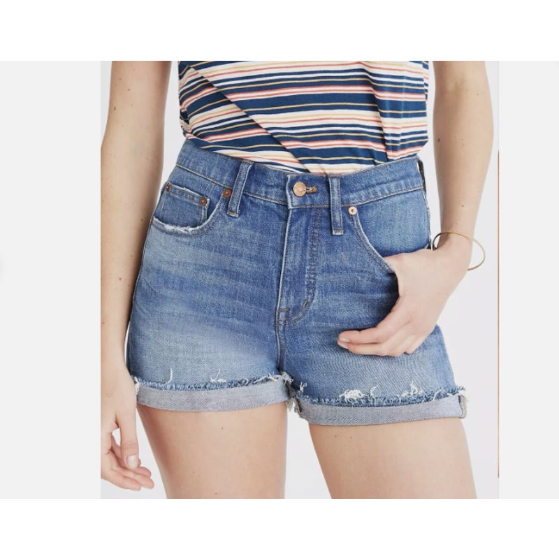 Madewell Size 28 High Waist Boyfriend Cutoff Denim Shorts Gravel Medium Size 28