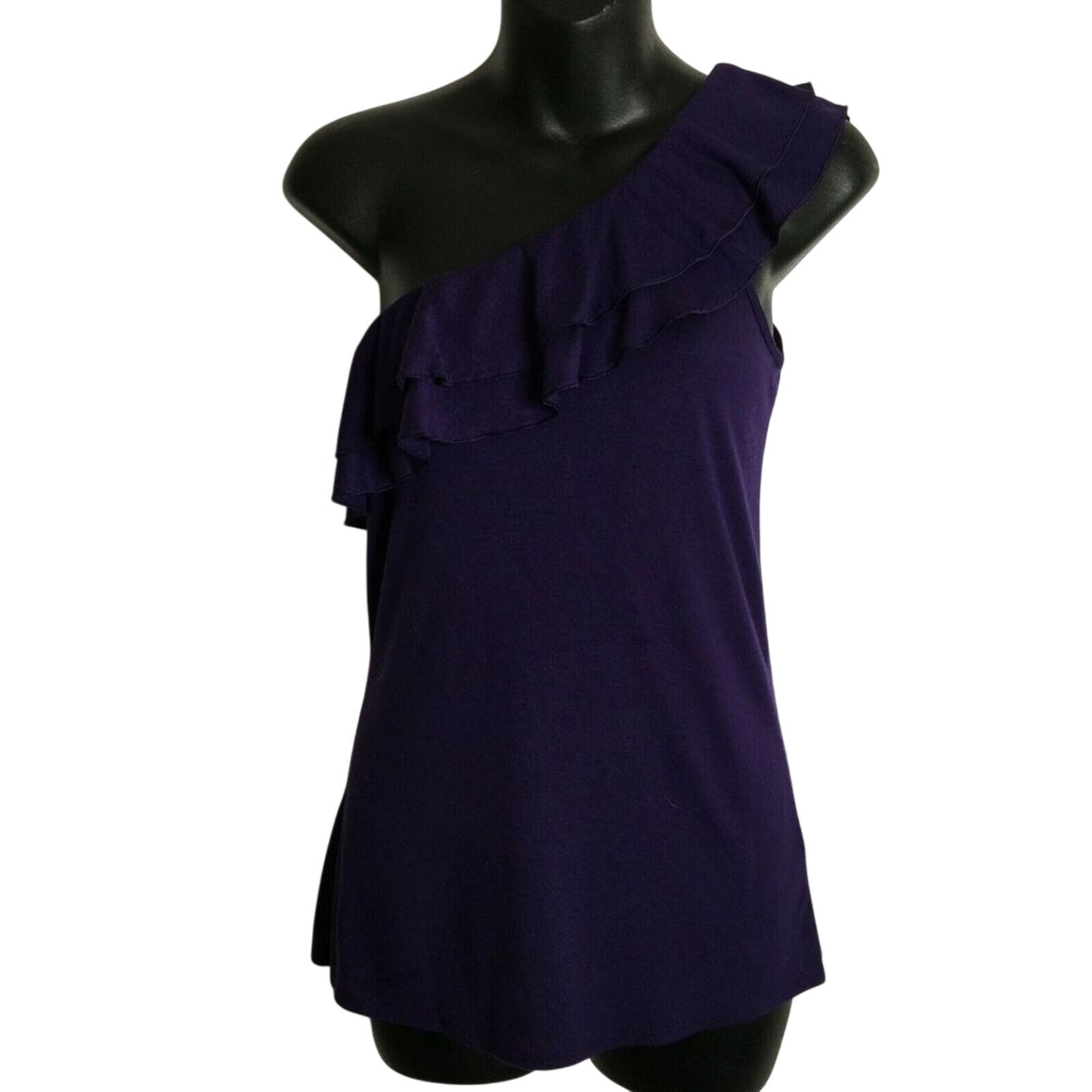 Soprano Womens Ruffled One-Shoulder Top Solid Purple Small Lot 2 Shirts
