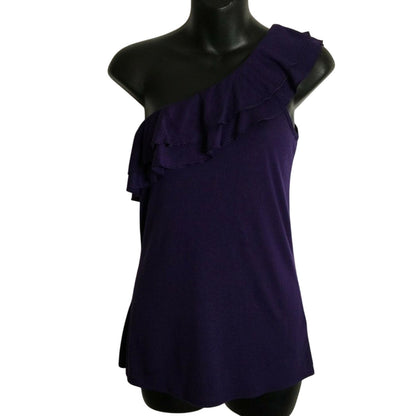 Soprano Womens Ruffled One-Shoulder Top Solid Purple Small Lot 2 Shirts