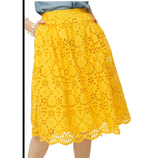 J. Crew Eyelet Yellow Style AK111 Skirt  Size 4 casual summer pockets scalloped