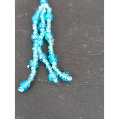 Turquoise Blue Multi Strand Seed Bead Necklace Dangle Earrings Set