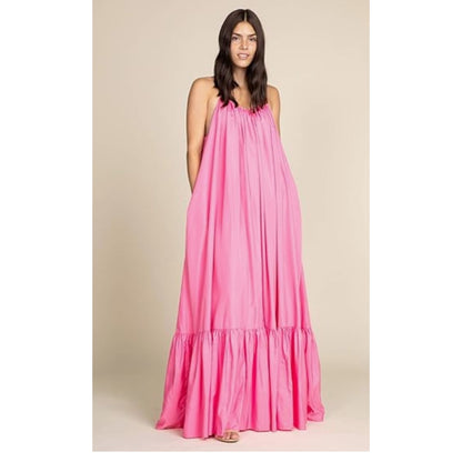 Tov Elegance Spaghetti Strap Flowy Maxi Rideau Dress Size 42 Fushia Pink NEW