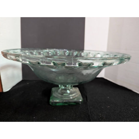 100% Recycled Green Glass Pedestal Compote Made in Spain 16" Wide 5" base VTG