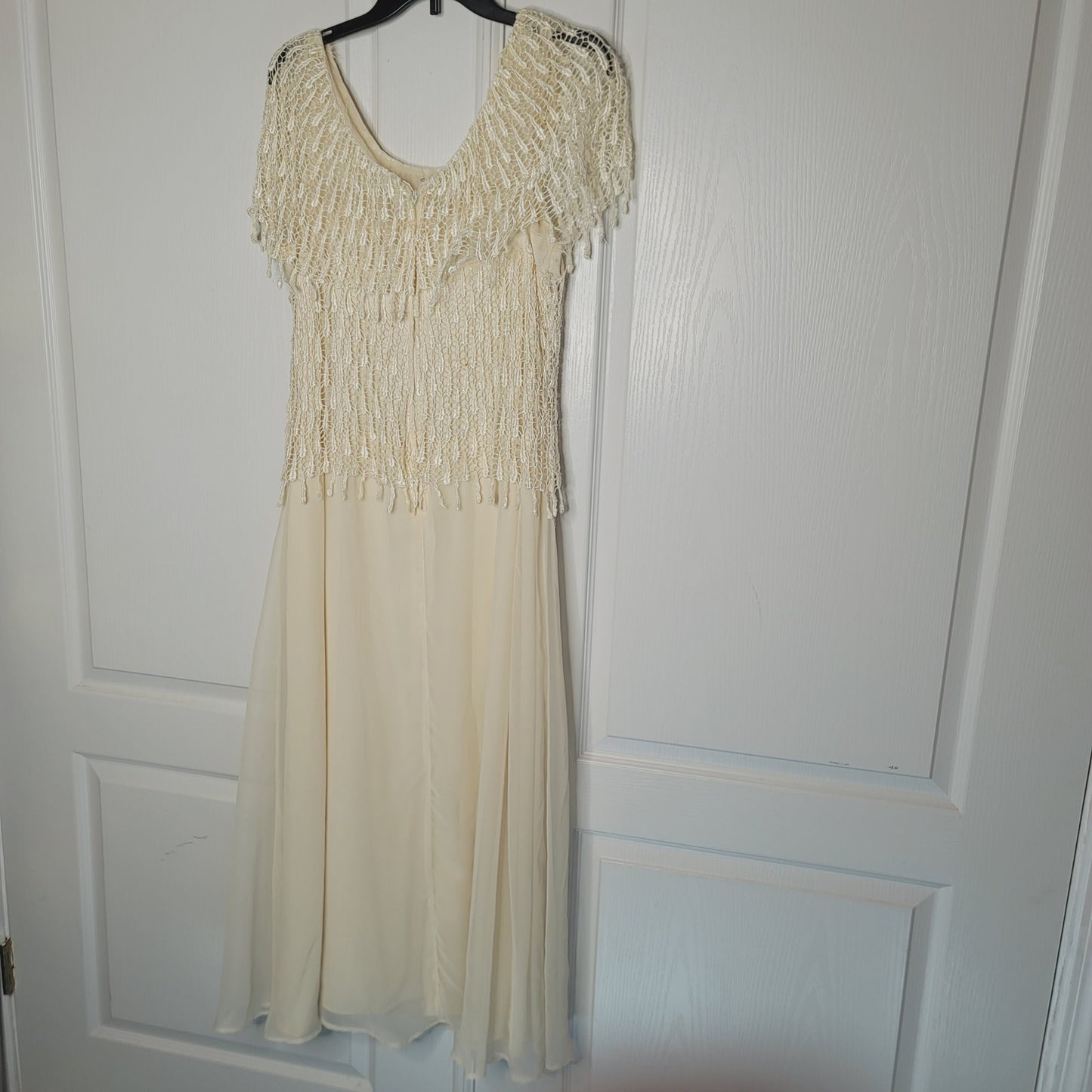 Vintage Cream Maxi Altered formal dress Large Formal Large Overlay lined