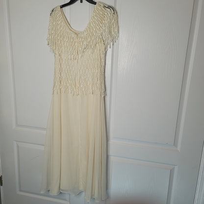 Vintage Cream Maxi Altered formal dress Large Formal Large Overlay lined