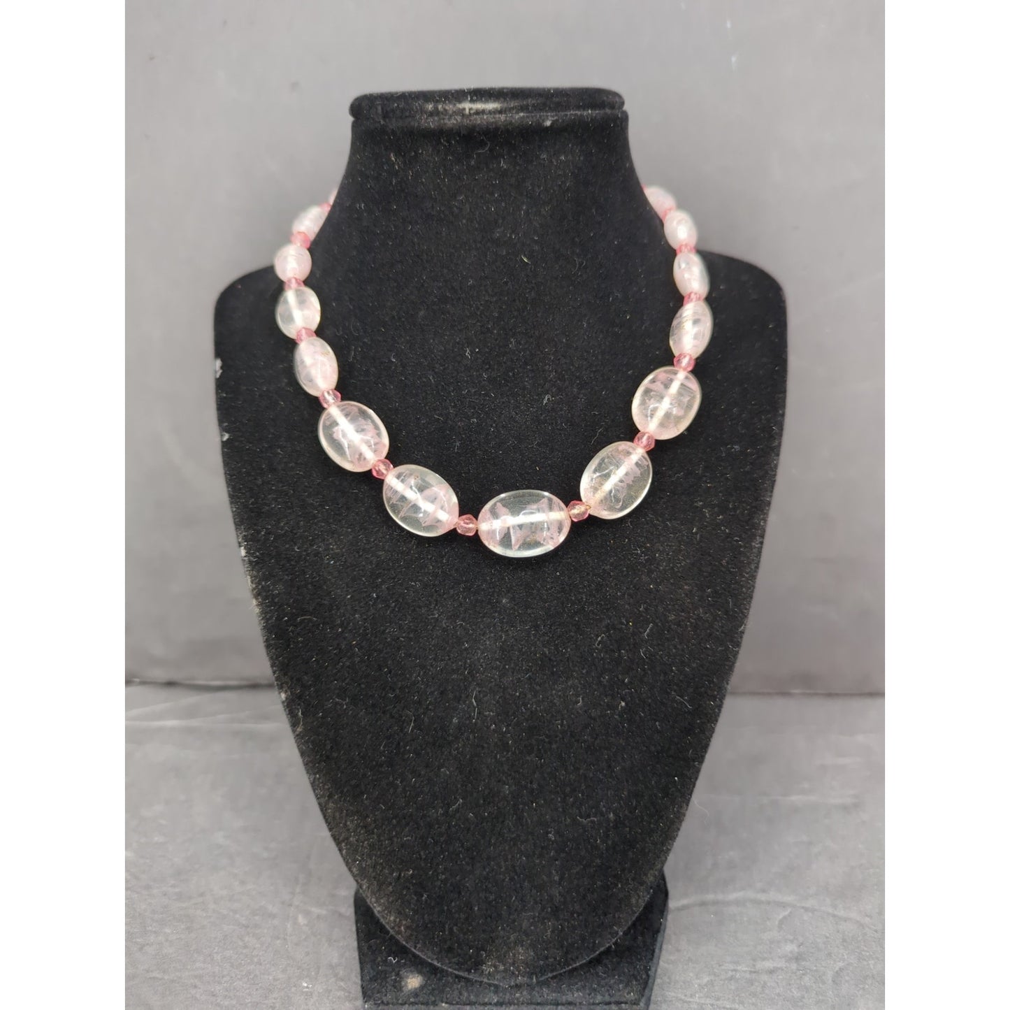 Vintage Light Pink Translucent Oval Bead Necklace Y2K Coquette Mid-Century Style