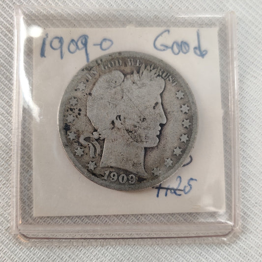 1909-O Barber Silver Half Dollar - Final Year New Orleans Mint Vintage US Coin