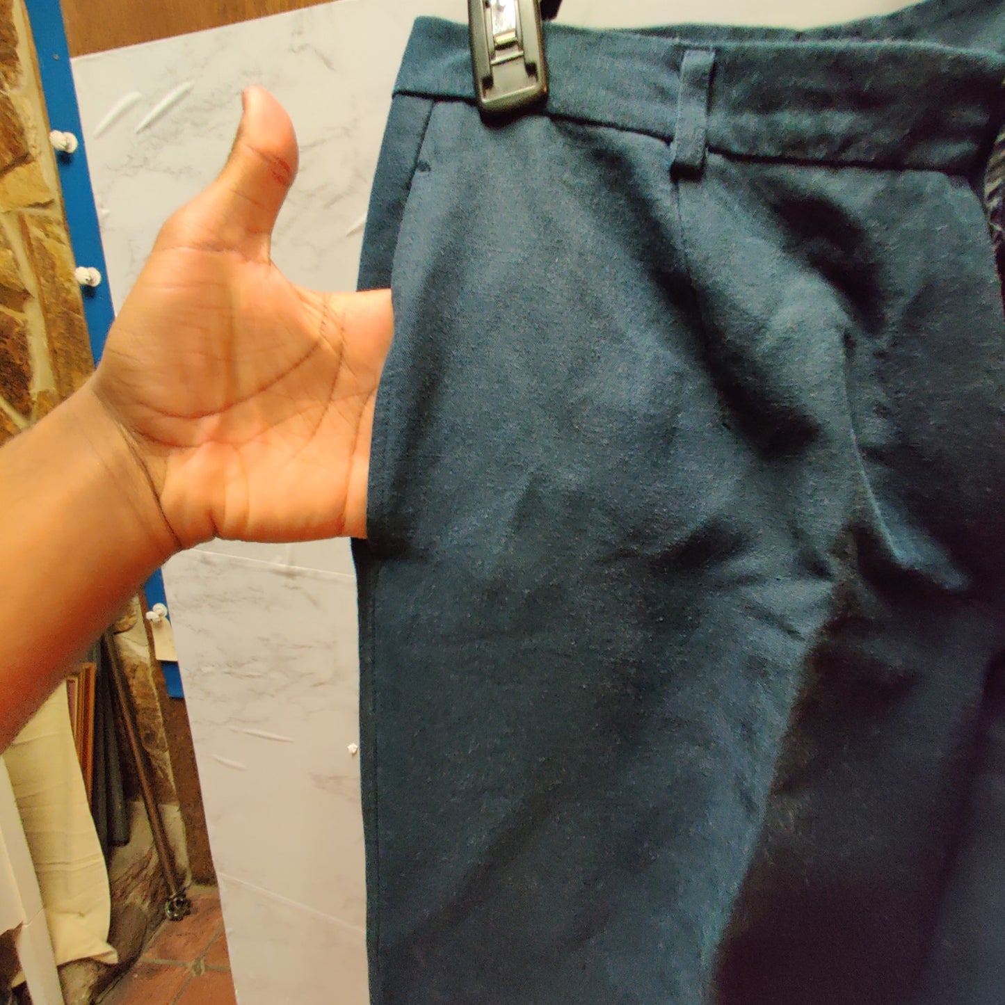 Vintage Navy Blue Linen Tapered Pants High Waist Pockets Size 4 Career Luxe