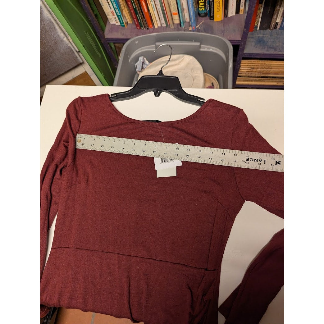 Fraiche by J NEW$88 Size Large Dark Red Garnet ruched side Dress long sleeve
