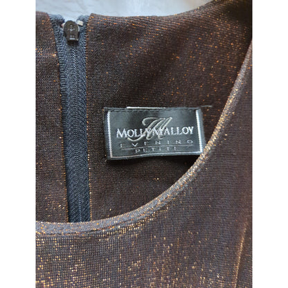 Molly Malloy Evening Petites Bronze Metallic Shimmer Cap Sleeve Midi Dress Small