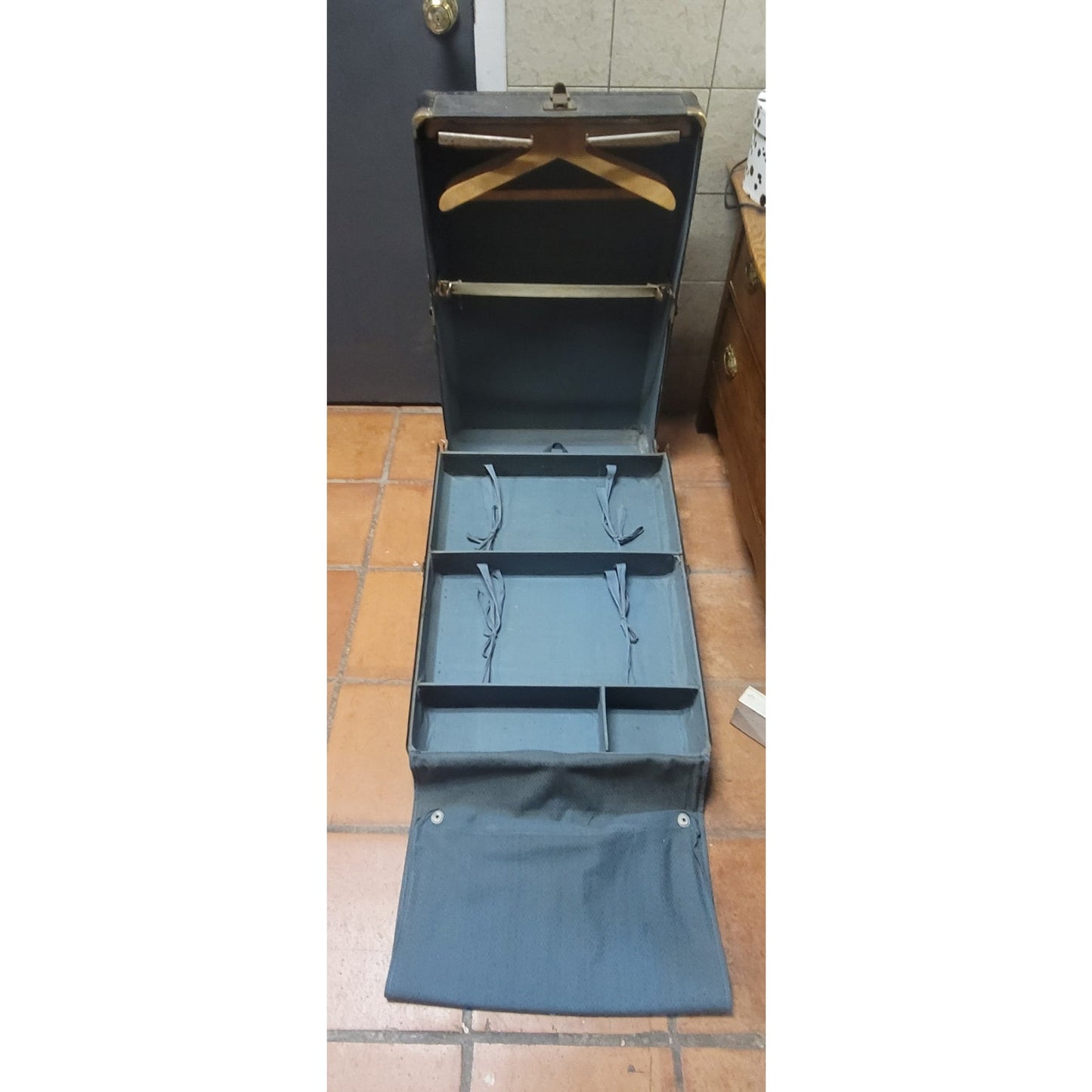 Vintage Industrial Steamer Trunk Wardrobe Antique Luggage Mid-Century Military