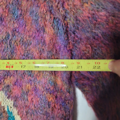 Vintage La Maille Mohair long sleeve sweater Japan XL GREAT buttons pocket Multi