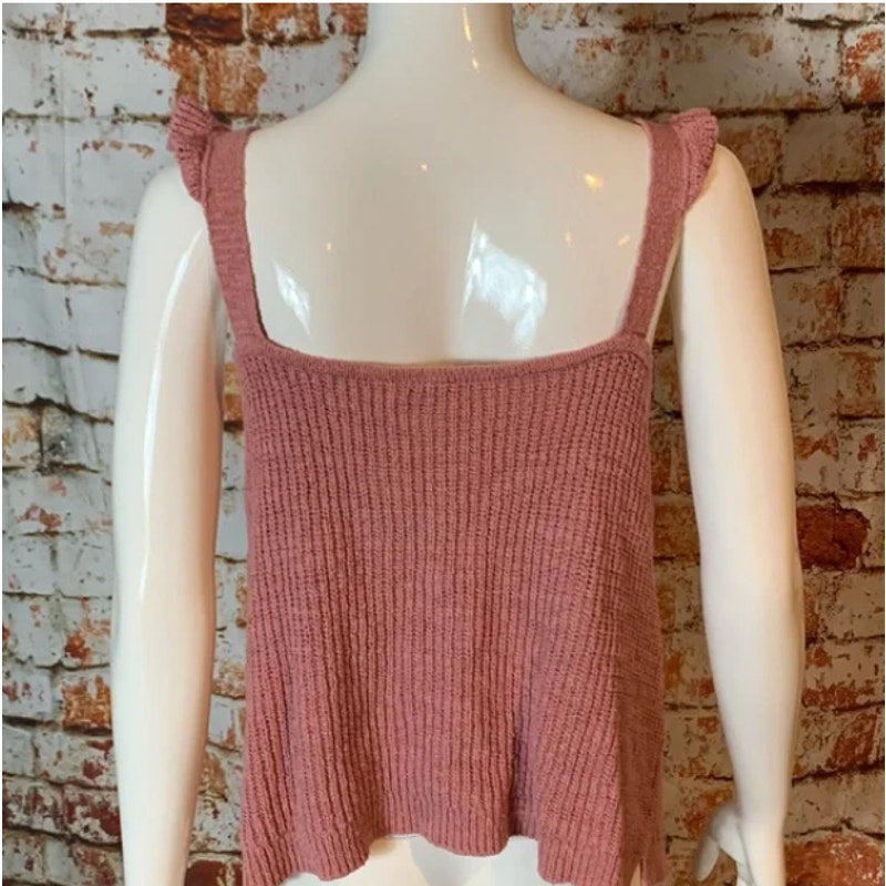MADEWELL Ruffle Strap Button Front Sweater Tank In Weathered Berry XXL plus size
