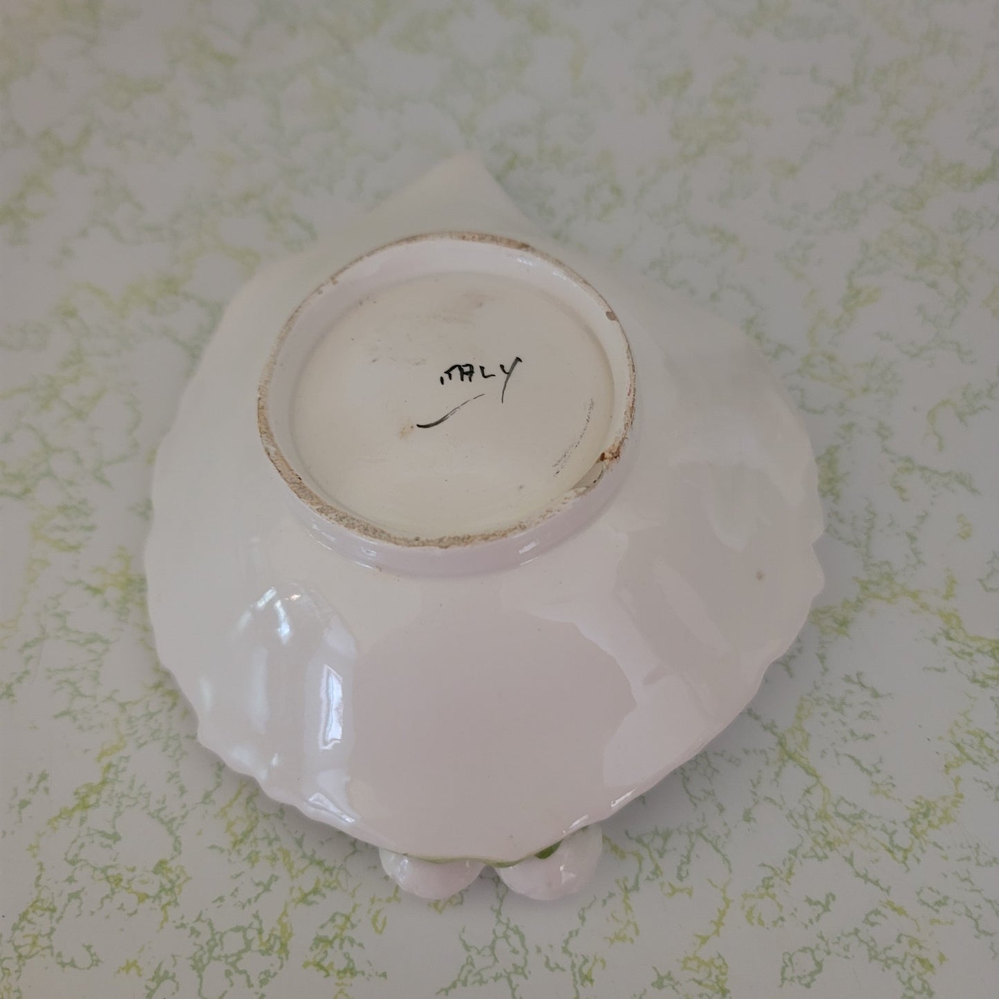 Handpainted fruit trinket dish serving sides Green brown Ceramic Italian