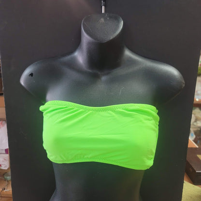Blue Sky NEW Bandeau Side Bone Swim Top Lined Tieback Nip Pads NEON GREEN MEDIUM