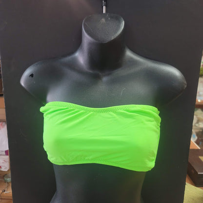 Blue Sky NEW Bandeau Side Bone Swim Top Lined Tieback Nip Pads NEON GREEN SMALL