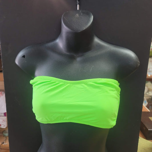 Blue Sky NEW Bandeau Side Bone Swim Top Lined Tieback Nip Pads NEON GREEN SMALL