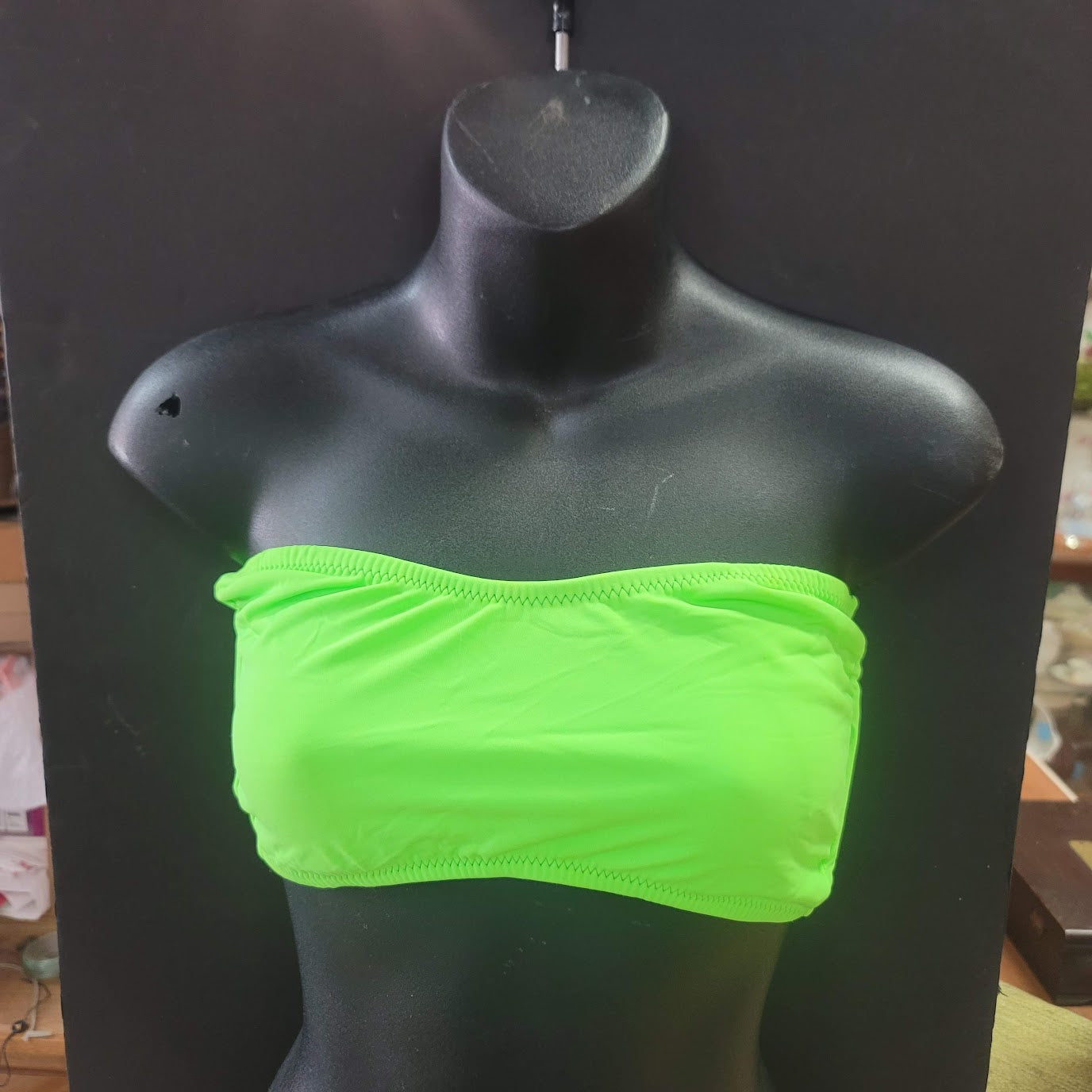 Blue Sky NEW Bandeau Side Bone Swim Top Lined Tieback Nip Pads NEON GREEN MEDIUM