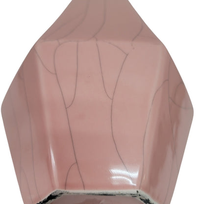 Vintage Crackle Pink Vase Hexagonal Gray Vein Porcelain Ceramic Tapered six Side